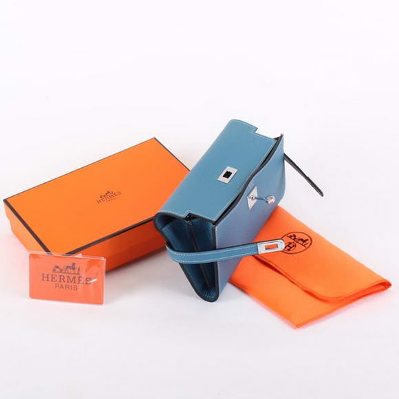 High Quality Hermes Kelly Bi-Fold Wallet A708 Blue Fake - Click Image to Close